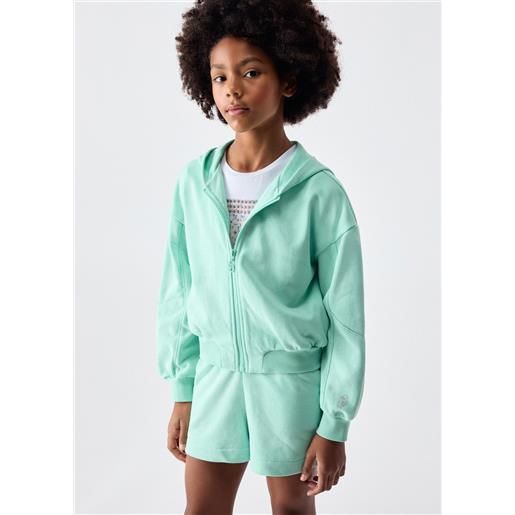 Liu jo felpa con cappuccio e zip, verde menta
