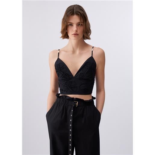 Liu jo top in popeline con ricamo, nero