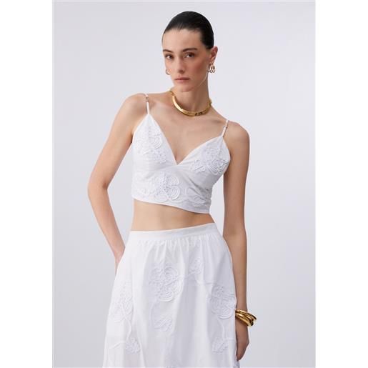 Liu jo top in popeline con ricamo, bianco