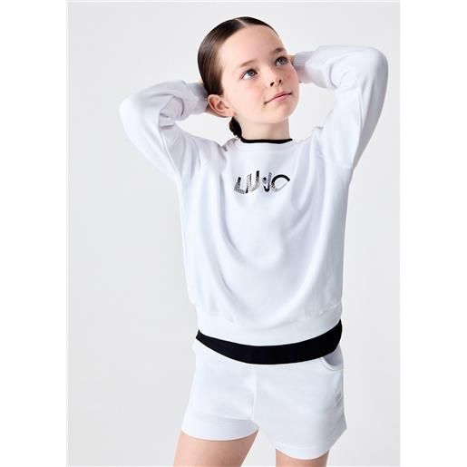 Liu jo felpa con logo e strass, bianco