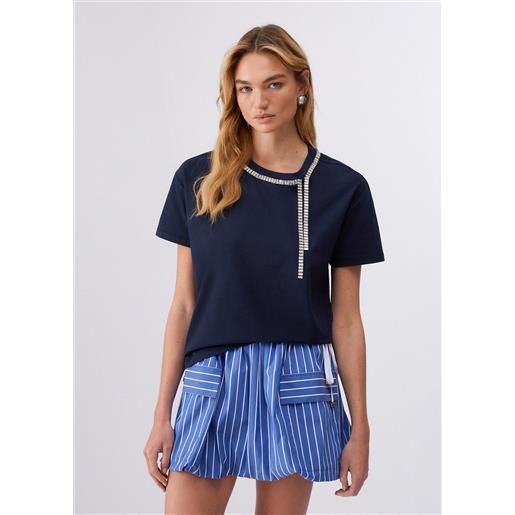 LIUJO liu jo t-shirt oversize con ricami gioiello, blu scuro