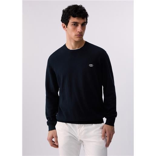 Liu jo maglia in cotone e cashmere, blu scuro