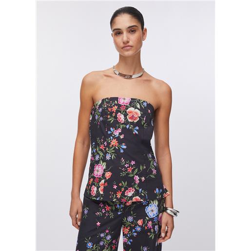 Liu jo top bustier a fiori, nero a fiori
