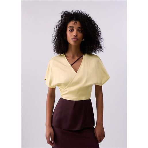 Liu jo top incrociato in raso, giallo