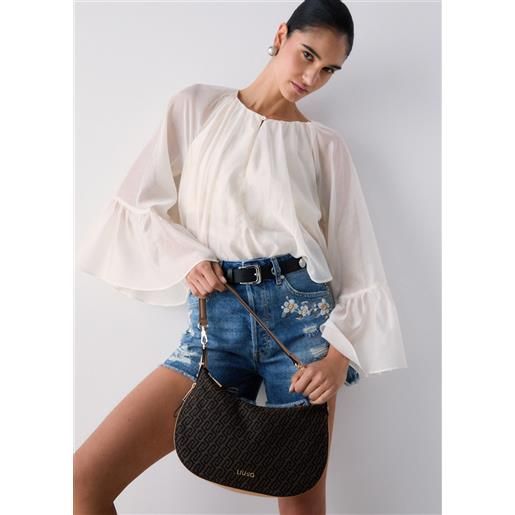 Liu jo borsa a spalla media jacquard, testa di moro