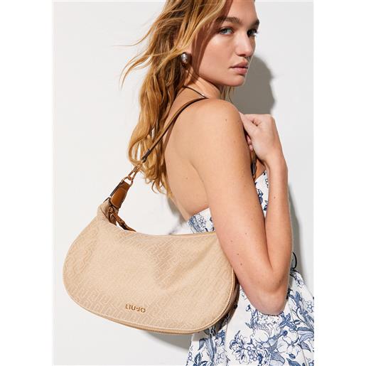 Liu jo borsa a spalla media jacquard, beige