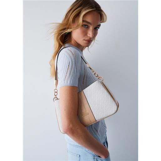 Liu jo borsa a spalla piccola monogram, bianco/beige