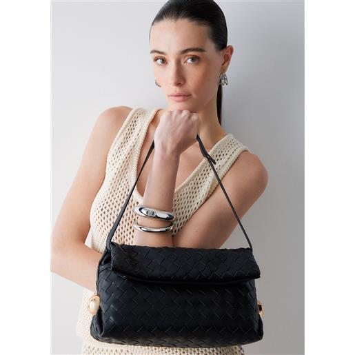 Liu jo borsa riccy media intrecciata, nero