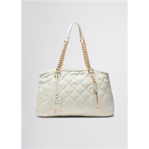 LIUJO liu jo tote bag media matelassé con charm, panna