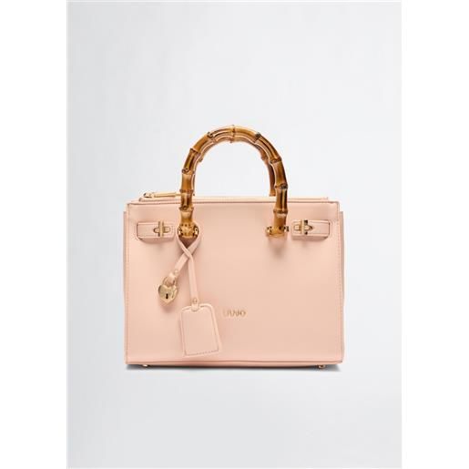 Liu jo borsa satchel media con manici effetto bamboo, rosa cipria