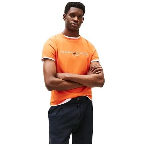 Tommy Hilfiger uomo t-shirt maniche corte slim fit, arancione (brilliant orange), s