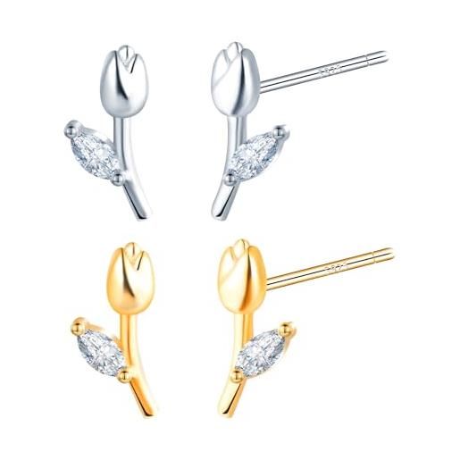 Orecchini A Bottone E Pendenti Con Margherita In Argento Sterling – Fiore Tulipano/Margherita Per Donne E Ragazze