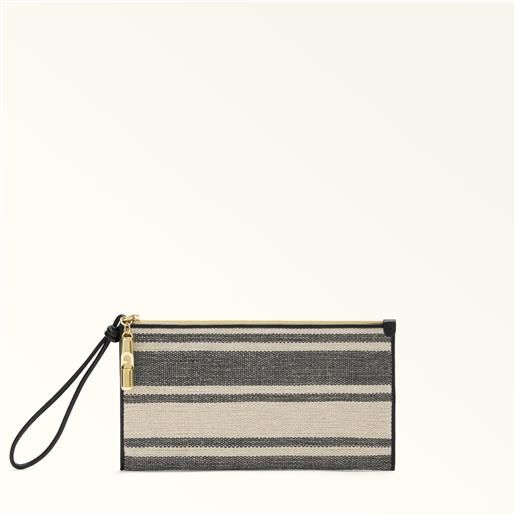 Furla iride busta xl toni indigo tessuto canvas a righe donna