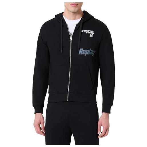 Replay m6706 felpa con cappuccio, 098 nero, s uomo
