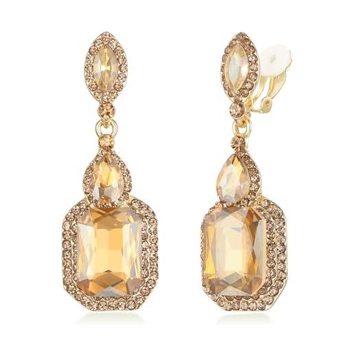Orecchini Donna A Goccia Con Cristallo - Romantic Ciondolare Clip-On Per Matrimonio E Sposalizio, Colore Oro