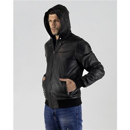 Leather Trend napoli cap - bomber in pelle nero , imbottitura 60g