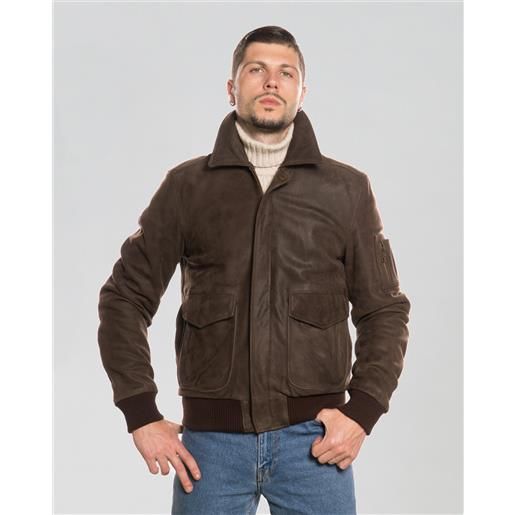 Leather Trend leo - bomber uomo testa di moro nabuk in vera pelle , imbottitura 60g