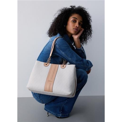 Liu jo borse a spalla media, bianco/beige