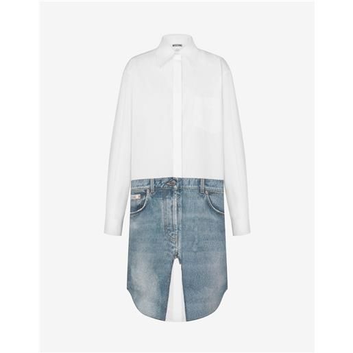 Moschino - abito in popeline di cotone stretch stampato - bianco