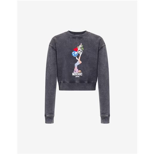 Moschino Jeans - felpa in cotone stampata - grigio