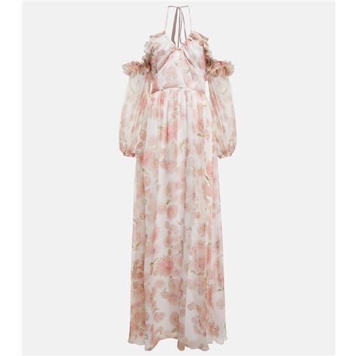 Giambattista Valli abito lungo in seta con scollo bardot