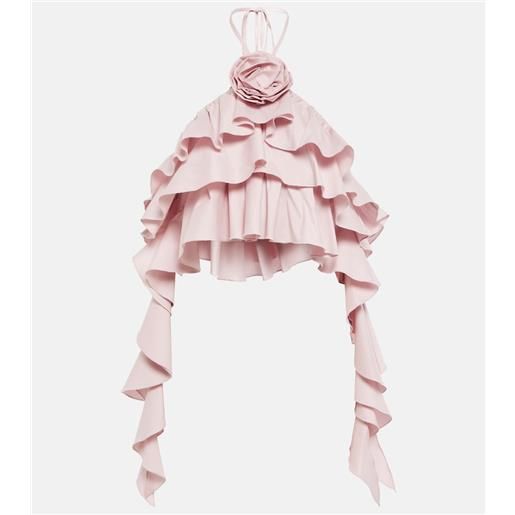 Blumarine top cropped in misto cotone con volant