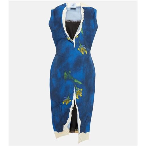 Prada abito midi in tessuto tecnico con stampa