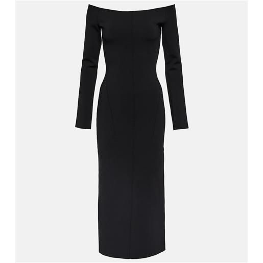 Galvan abito midi aphrodite con scollo bardot