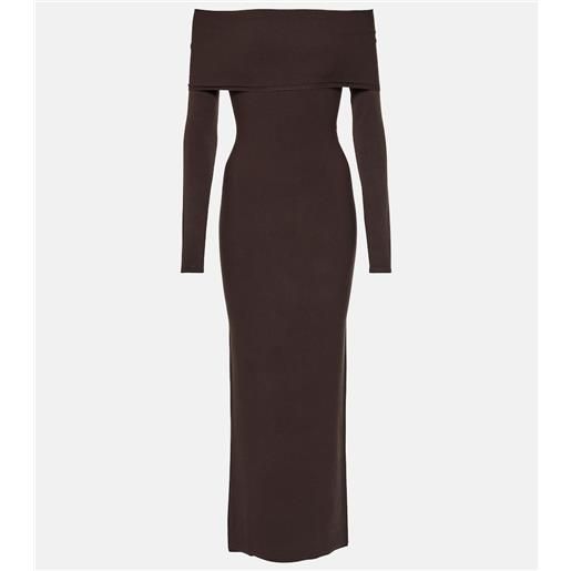 Alaia alaïa abito midi in jersey con scollo bardot