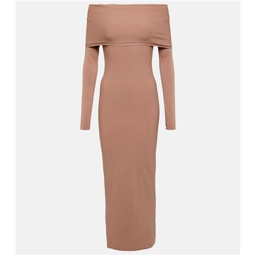 Alaia alaïa abito midi in jersey con scollo bardot