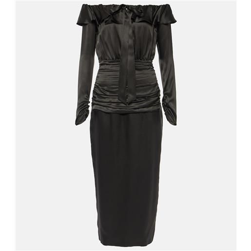 Alessandra Rich abito midi in seta con scollo bardot