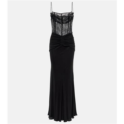 Alessandra Rich abito bustier lungo in jersey e pizzo