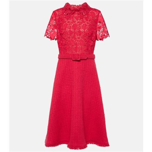 Oscar de la Renta abito midi gardenia in guipure e tweed