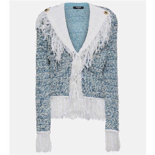 Balmain giacca in tweed di jeans con frange