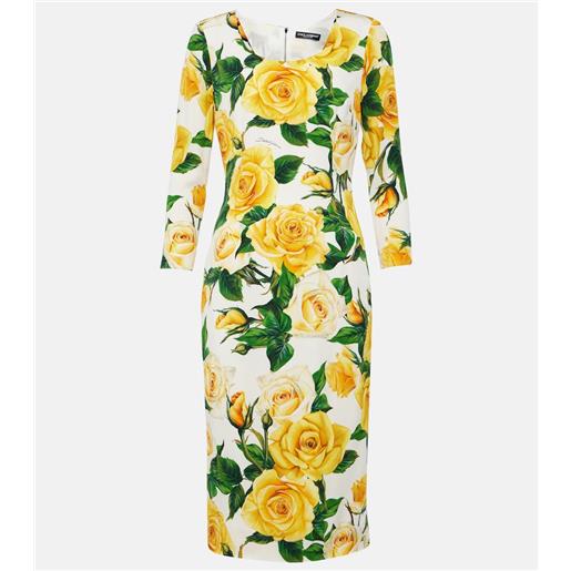 Dolce&Gabbana abito midi in misto seta con stampa floreale