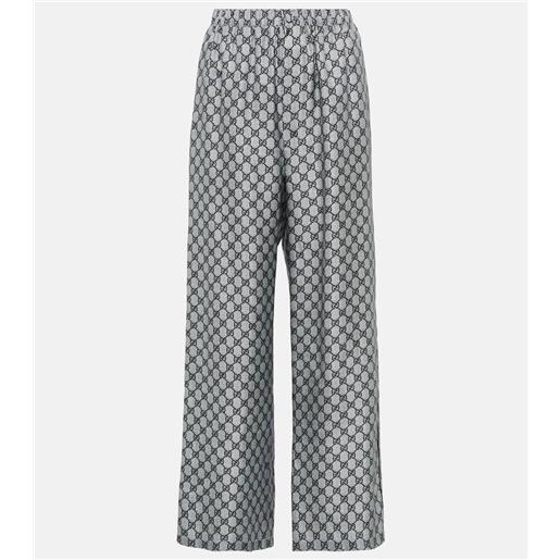 Gucci pantaloni a gamba larga in twill gg