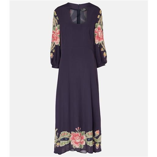 Abito da donna con stampa floreale con scollo a V, alla moda, stile vacanza con maniche medie, effetto avvolgente, Blu, XXL