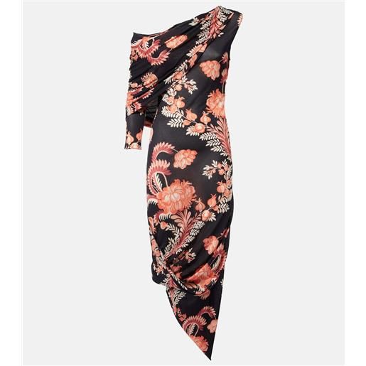 Etro abito midi asimmetrico con ruches
