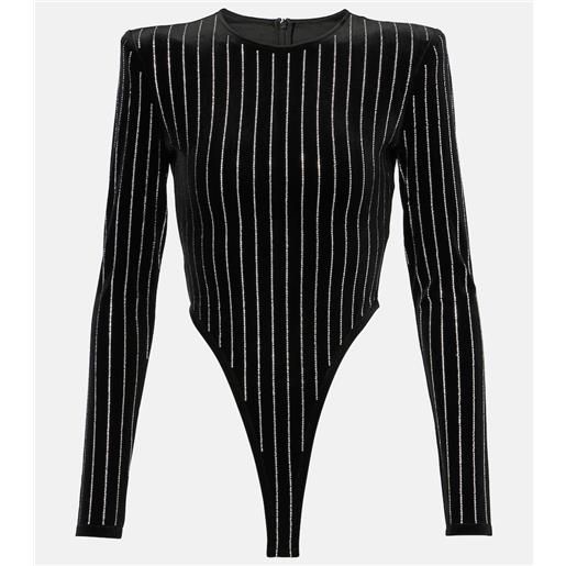 Alex Perry body gessato in velluto con cristalli