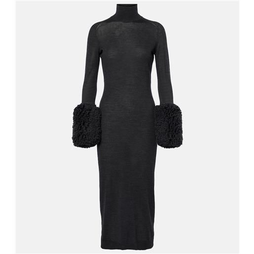 Alaia alaã¯a abito midi in lana vergine con pelliccia sintetica
