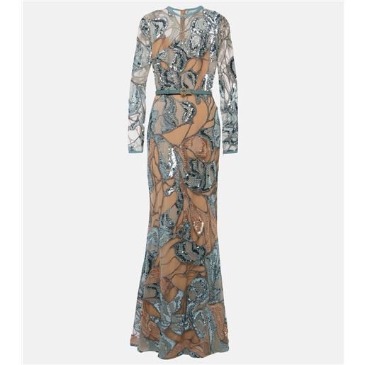 Elie Saab abito lungo in misto seta con paillettes