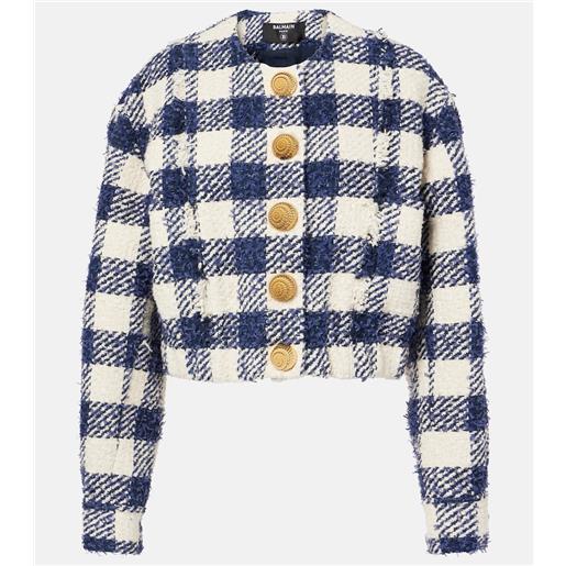 Balmain giacca in tweed di misto cotone a quadri