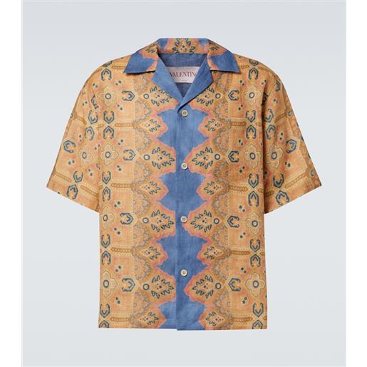 Valentino camicia bowling in lino con stampa