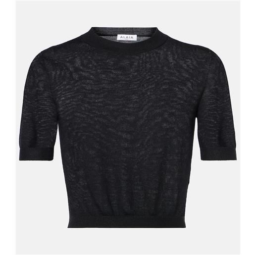Alaia alaïa t-shirt cropped in maglia di cashmere