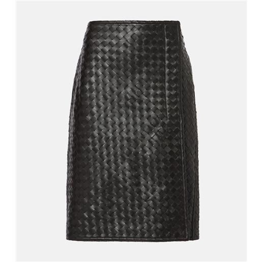 Bottega Veneta gonna midi in pelle intrecciato