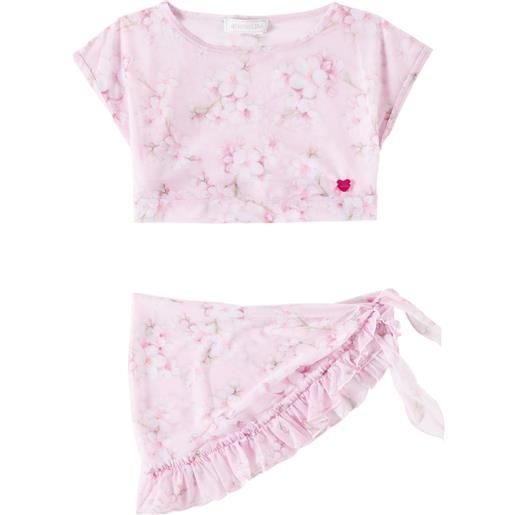 Monnalisa top e pareo in mesh con stampa floreale