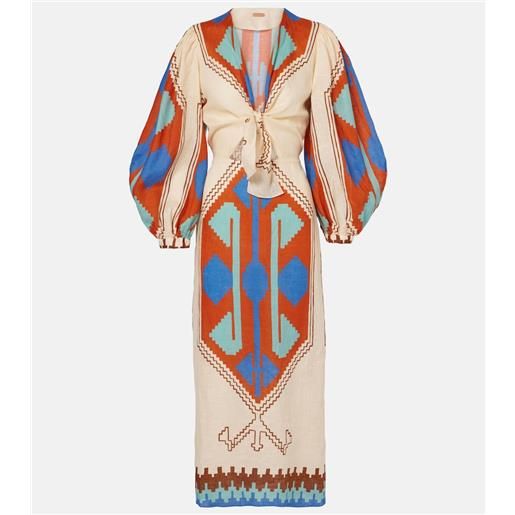 Johanna Ortiz abito midi in lino con stampa