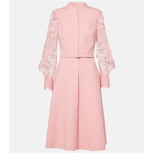 Oscar de la Renta abito midi in misto lana con pizzo guipure