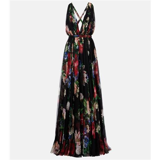 Dolce&Gabbana abito lungo in chiffon di seta con stampa