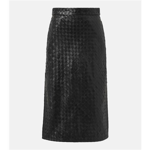 Bottega Veneta gonna midi in pelle intrecciato